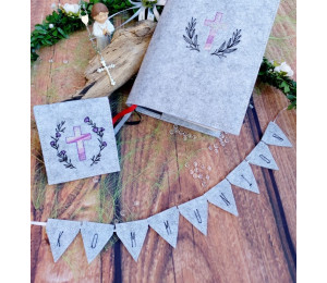 Stickserie ITH -  Wimpelchen Kommunion plus Kreuz